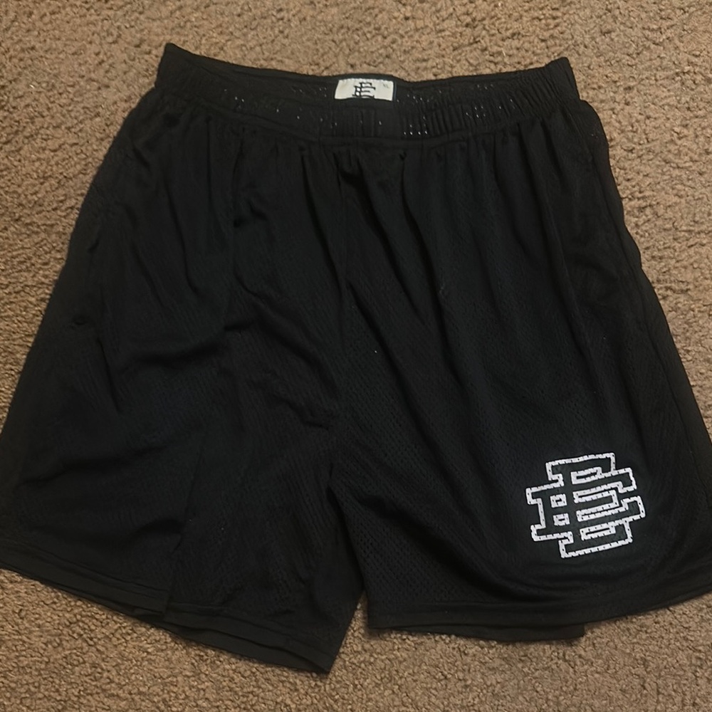 Solid Black Eric Emmanuel Mesh Shorts - image 1